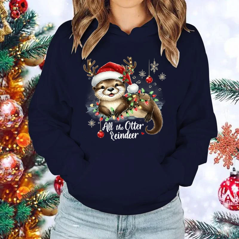 New Christmas All The Otter Reindeer Printed Hoodie For Women Men Fashion Autumn Winter Sunisex Creative Personalized Pullover