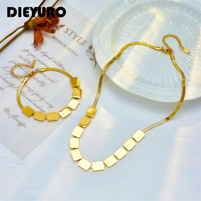 

DIEYURO 316L нержавеющая сталь квадратный геометрический кулон ожерелье браслет набор украшений для женщин новый золотой цвет аксессуары Подарки
