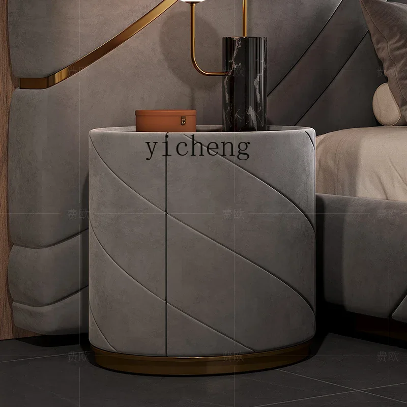 Звс. Легкая роскошная прикроватная тумбочка из кожи модная мраморная для спальни