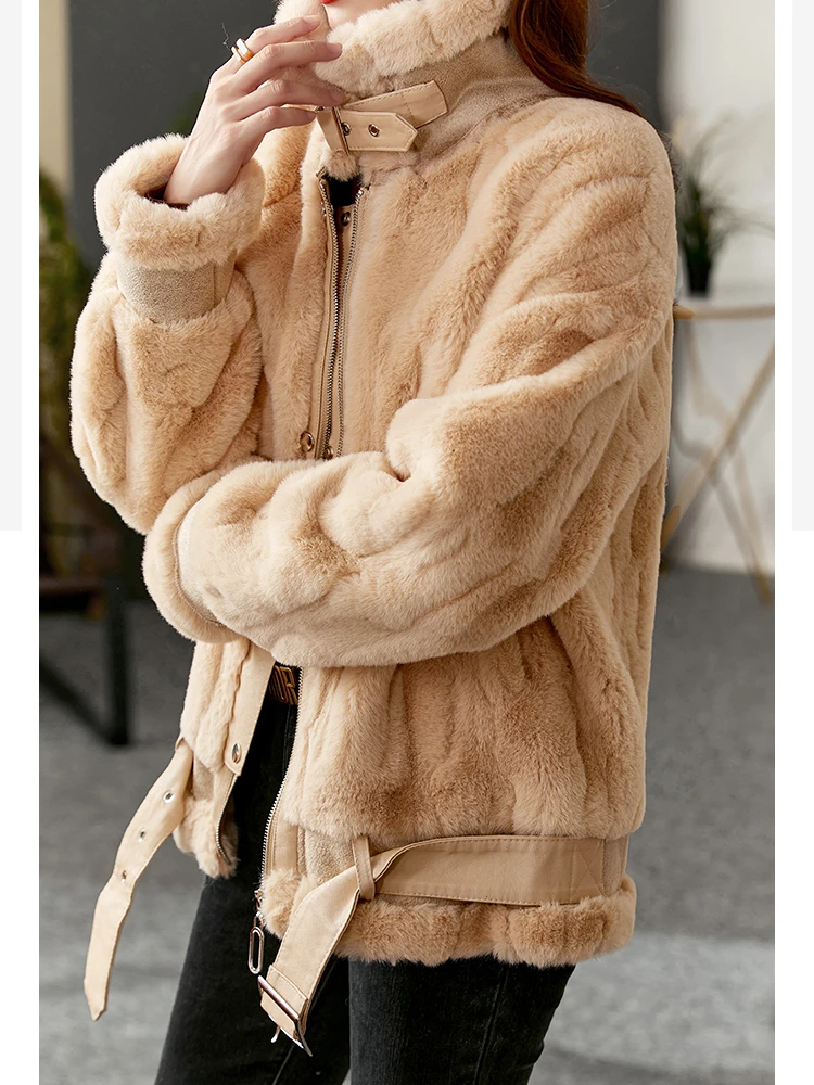 Vimly Double-faced Faux Fur Coat 2022 Fashion Moto Biker Style Ladies Zipper Winter Fur Jacket for Women Female Clothing 50352