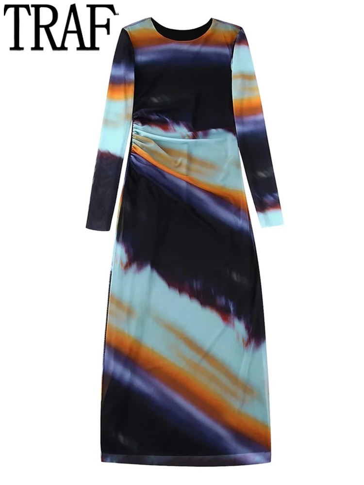 

Платье-миди Женское зимнее полупрозрачное с длинным рукавом и рюшами