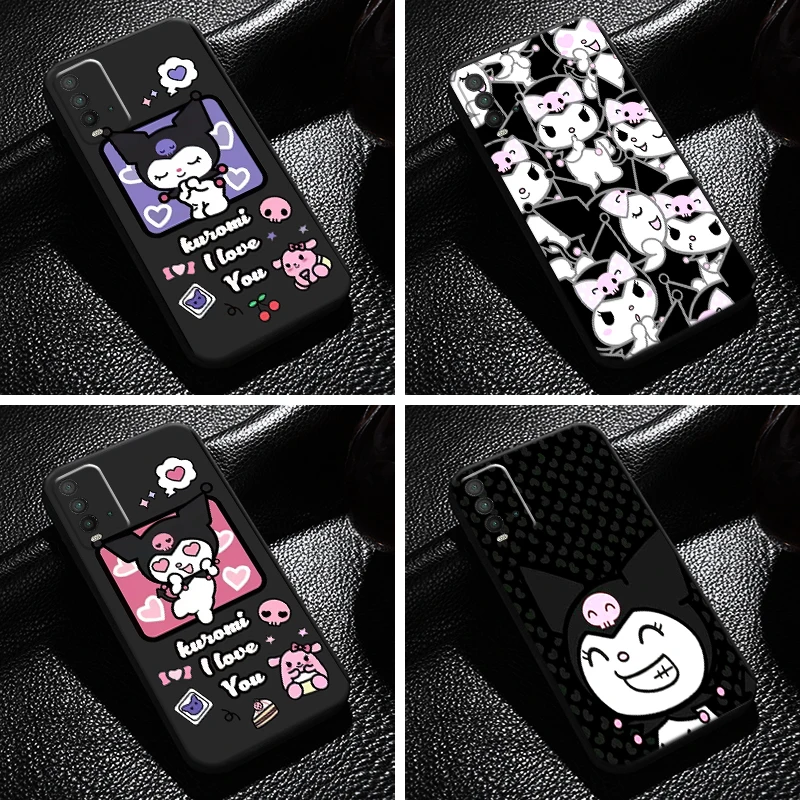 

Cute Cartoon Sanrio Kuromi Phone Case For Xiaomi Redmi 9T Soft Silicone Cover Coque Black Back Carcasa Liquid Silicon