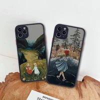 cartoon hand painted scenery girl phone case for iphone 13 12 11 pro max mini xs 8 7 plus x se 2020 xr matte transparent cover