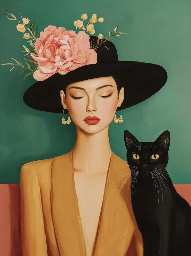 

Портрет женщины с черным котом, печать на холсте