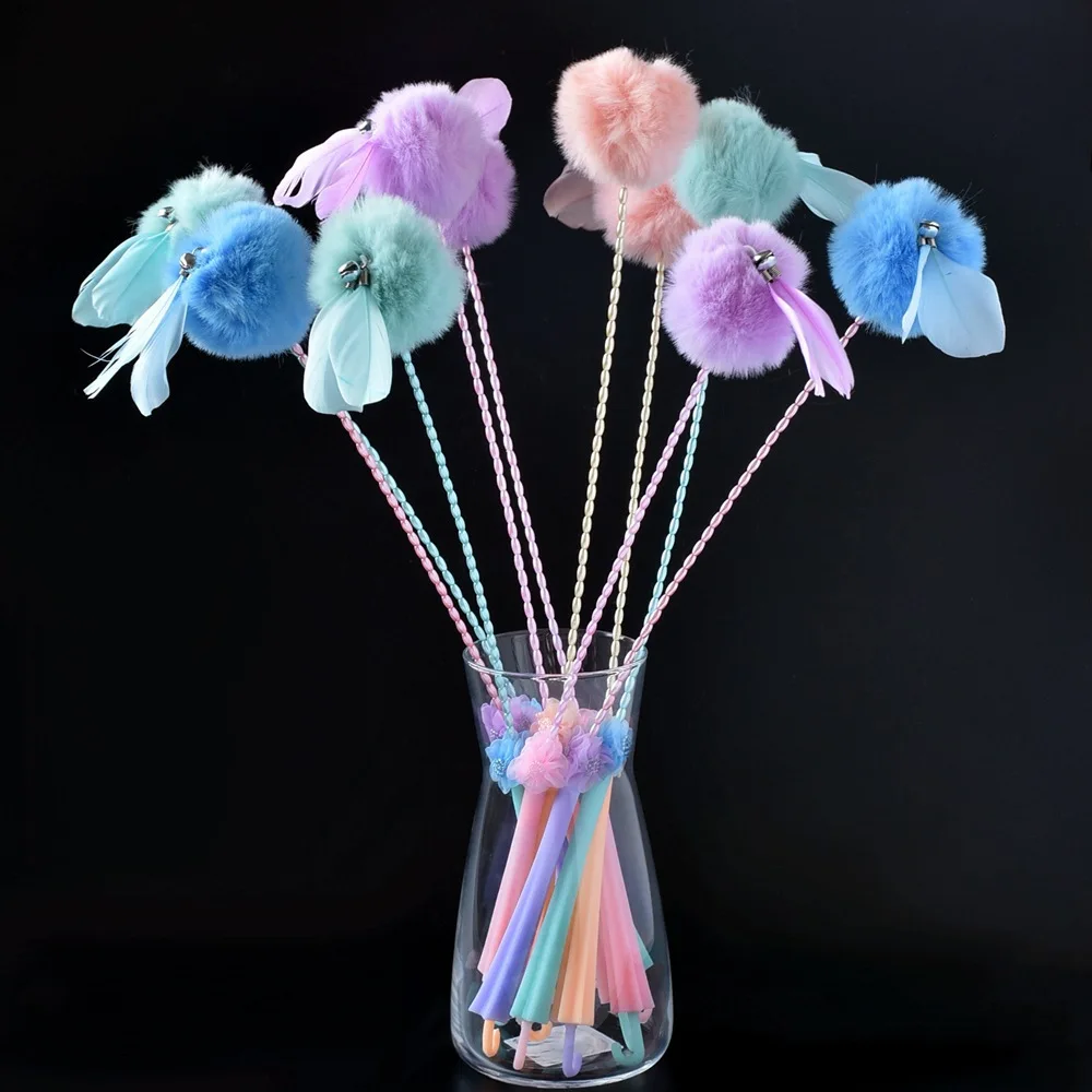 

Игрушка для кошек из перьев и кроличьего меха, красочная волшебная палочка с бусинами и колокольчиком, Интерактивная игрушка для кошек