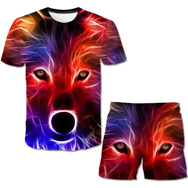 

Baby Boy Clothes Set ,4-14 Years Old Cartoon T-shirt+Shorts, Cartoon Pullover Clothes Set,Wolf 3D Print Short Sleeve Suit