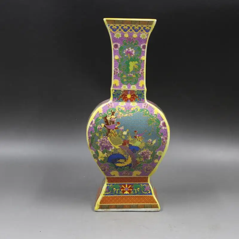 

Эмалированная ваза Yong Zheng's Year Mark sqare с изображением цветов и птиц, антикварная коллекция украшений из фарфора