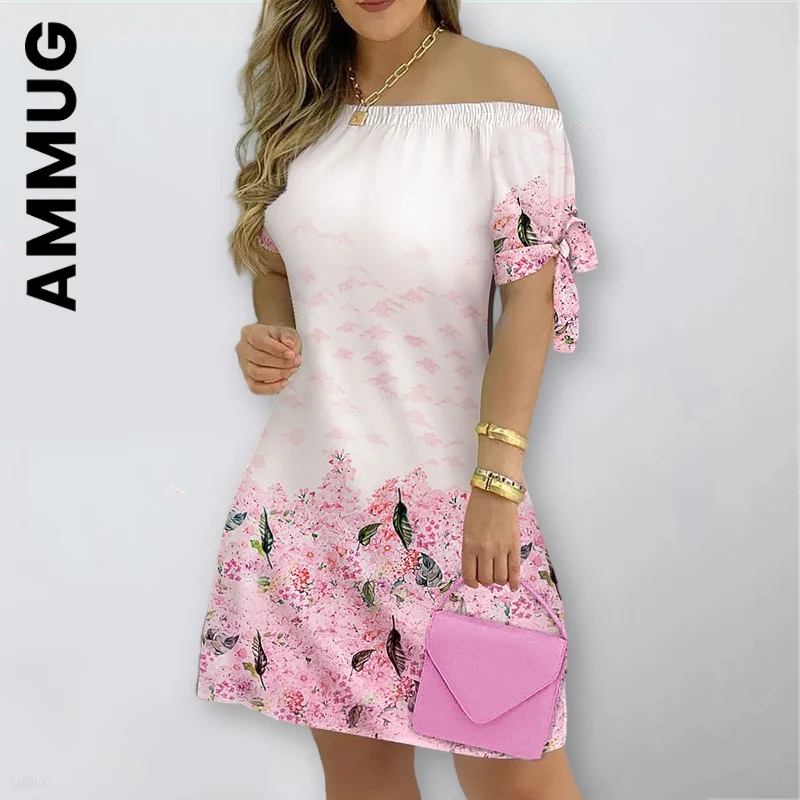 

New Women Dress Off Shoulder Spring Mini Dress Sexy Short Sleeve Floral Print Dresses Elegant Slim Female Vestidos Dresses Woman
