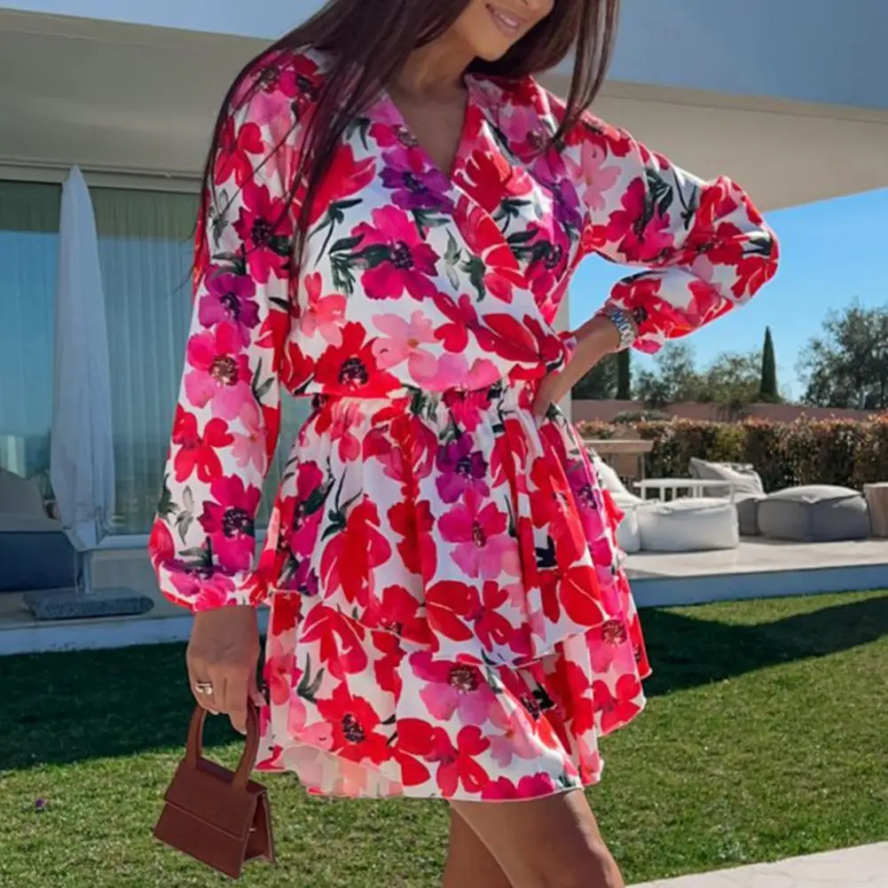 

Premium Mini Dress Soft Streetwear Short Dress Flower Print Tiered Dress