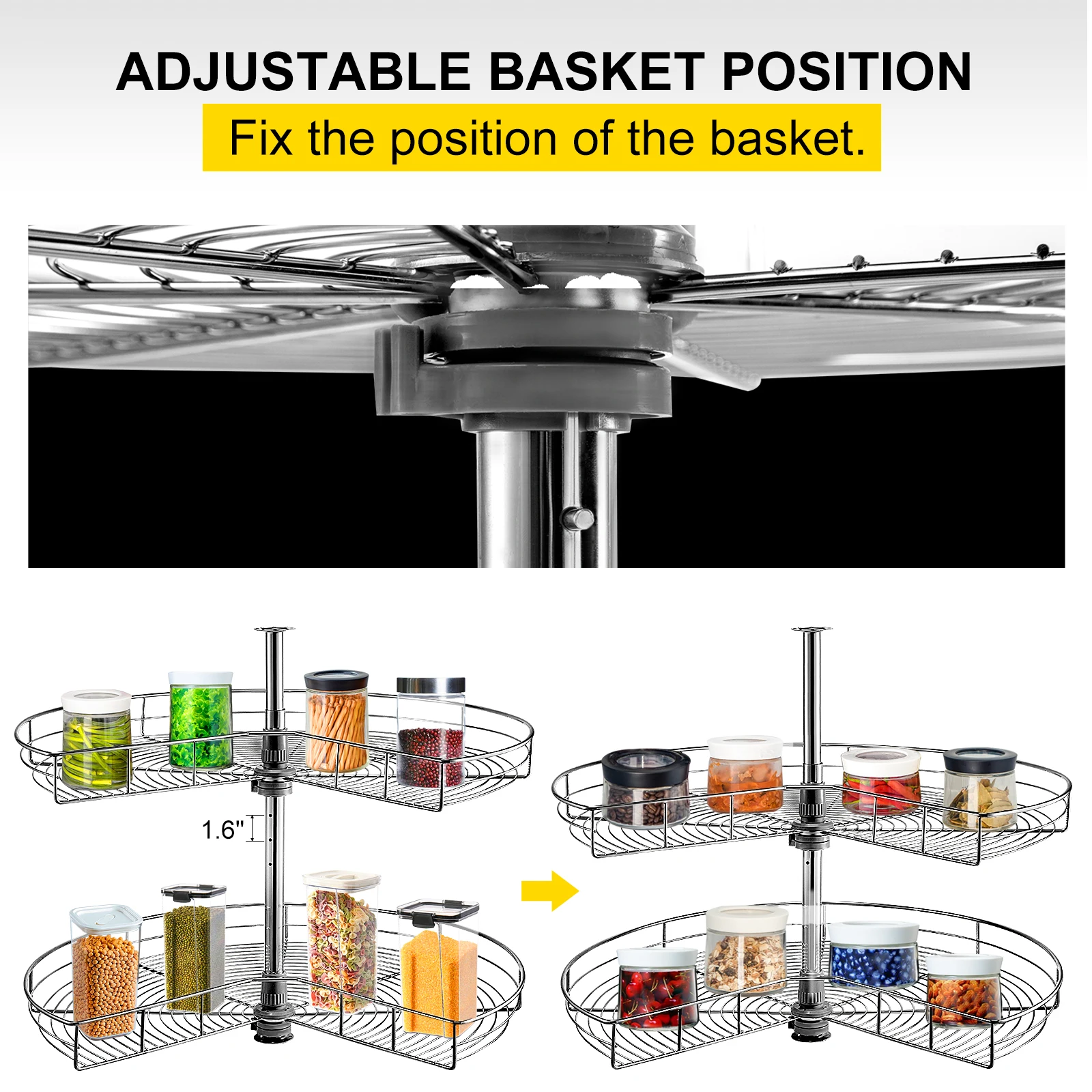 vevor cloud blind corner cabinet pull out basket 2 layer easy to install carbon steel stainless steel for kitchen corner storage free global shipping