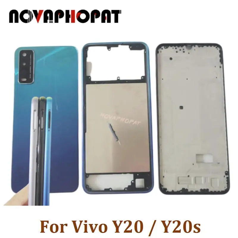 

LCD Faceplate Frame Middle Bezel For Vivo Y20 Y20s Battery Cover Back Rear Door Housing Camera Glass Lens Side Key Button