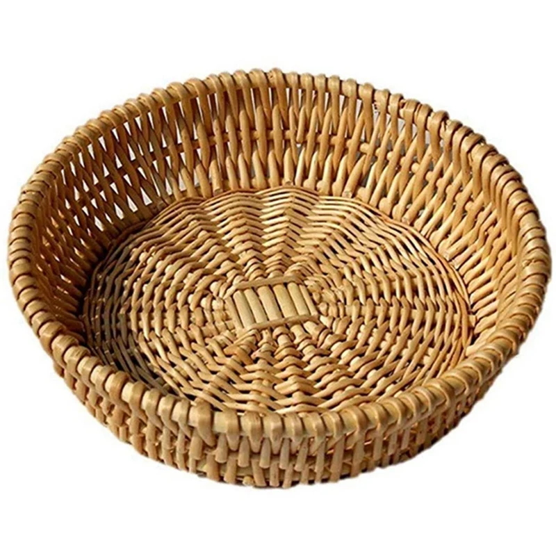 

2X Hand-Woven Basket, Wicker Basket, Food Serving Basket For Bread, Fruit, Vegetable Storage, Gift Basket 25 X 8Cm