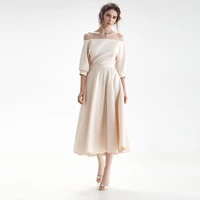 elegant dresses for wedding 2022 new tea length bridal gown off shoulder bow sashes a line formal civil party for bride vestido
