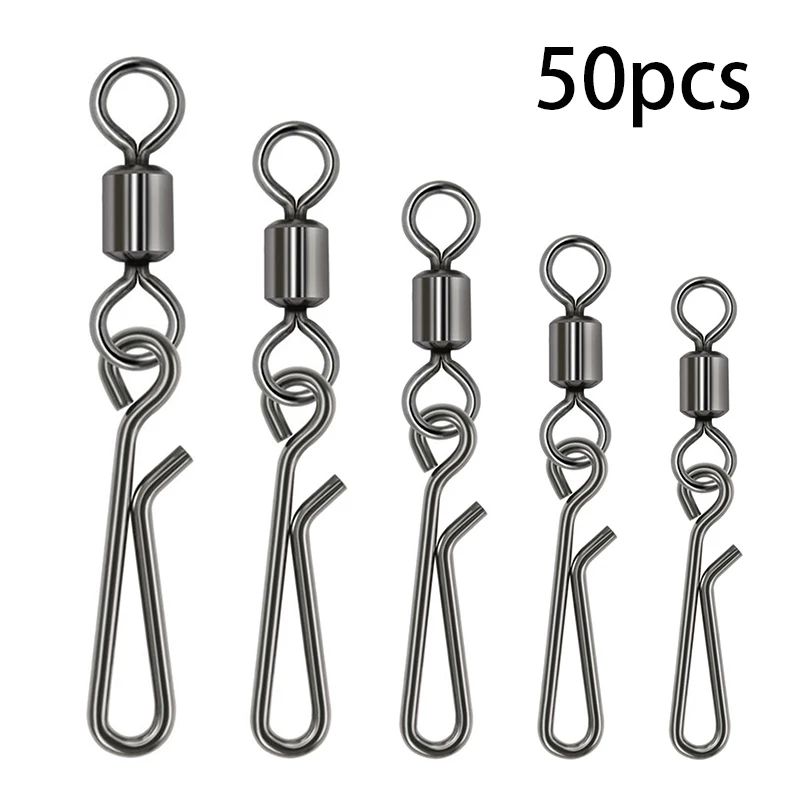 

FOCARP 50 pcs Fishing Rolling Swivels Ball Bearing Swivel with Safety Snap Stainless Steel Rolling Swivel Carp Fishing Accessory