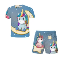 3d unicorn print t shirt set for kids outfitsthe latest summer 2022 short sleeved tracksuit for boys and girlssuit for teen