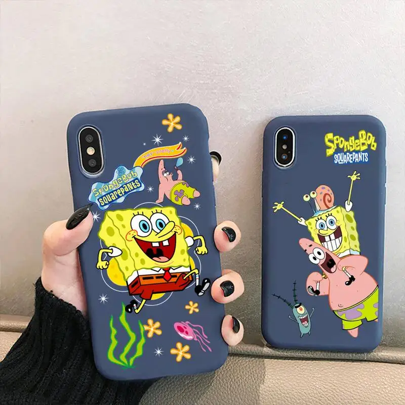 

Cartoon SpongeBob SquarePants Best Friends Phone Case for iPhone 13 12 mini 11 Pro XS MAX X XR 7 8 6 Plus Candy Color blue Soft