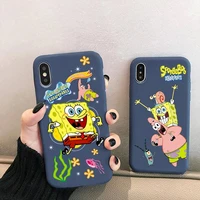 cartoon spongebob squarepants best friends phone case for iphone 13 12 mini 11 pro xs max x xr 7 8 6 plus candy color blue soft