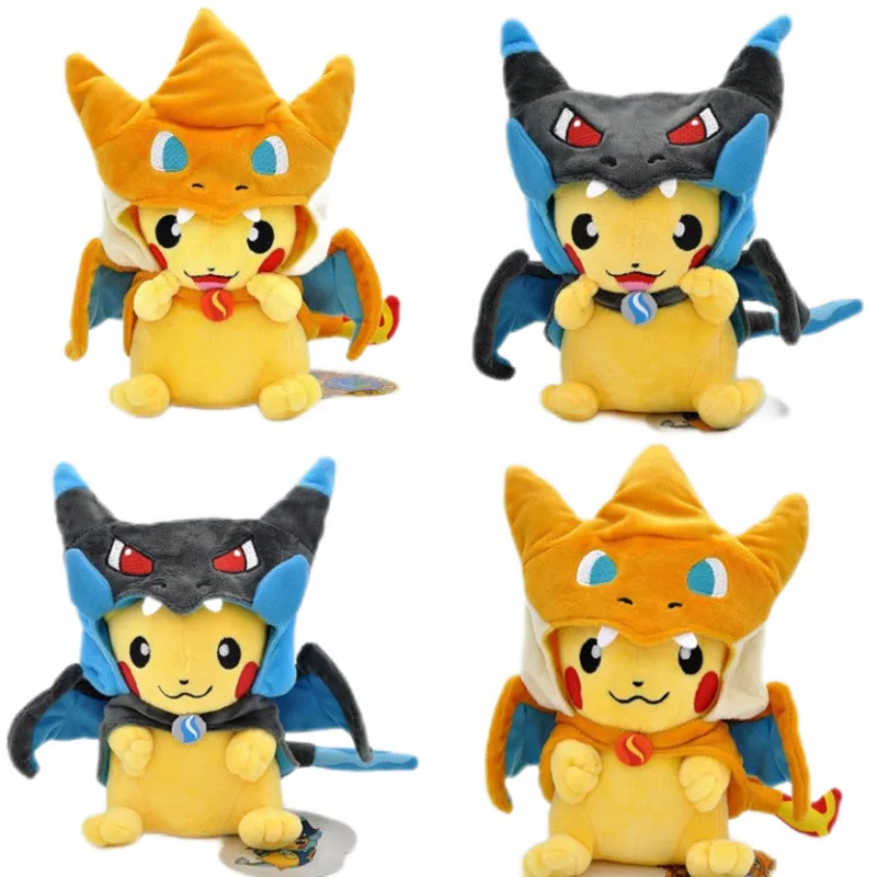 

23cm Pokemon Cute Pikachu Disguised Fire-breathing Dragon Cape Plush Doll Children's Toys Christmas Gifts for Children