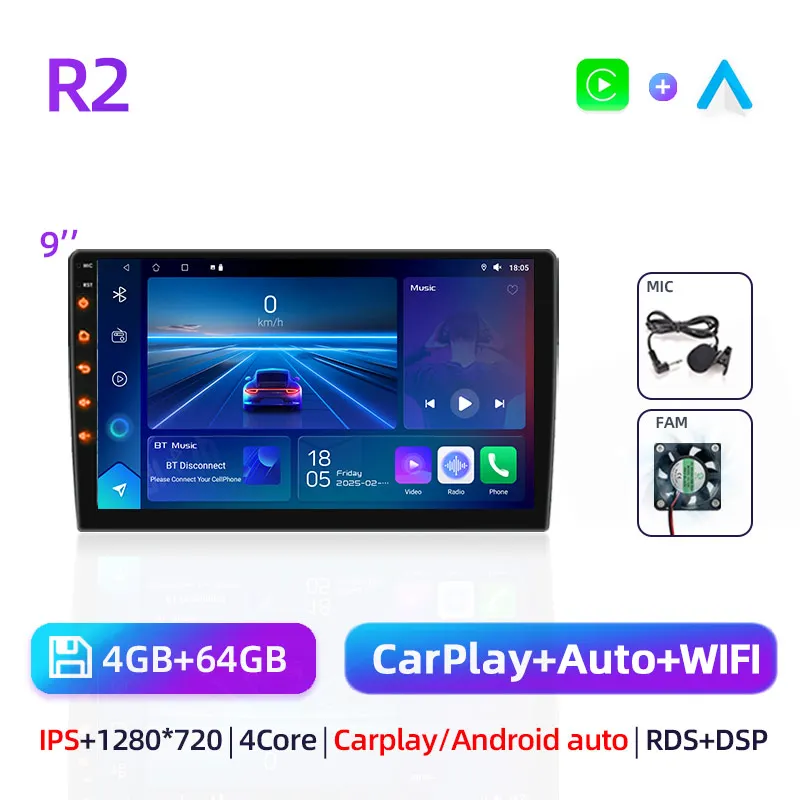 

Новая автомобильная 2D-магнитола 2026 года (7/9/10 дюймов) на базе Snapdragon, с поддержкой CarPlay и Android Auto, с вентилятором, Android 15