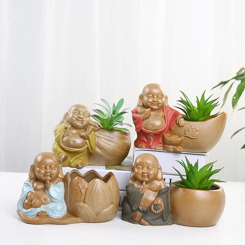 

Fleshy Ceramic Flowerpot Yuanbao Plant Pot Maitreya Micro Landscape Coarse Pottery Fleshy Green Plant Home Potting