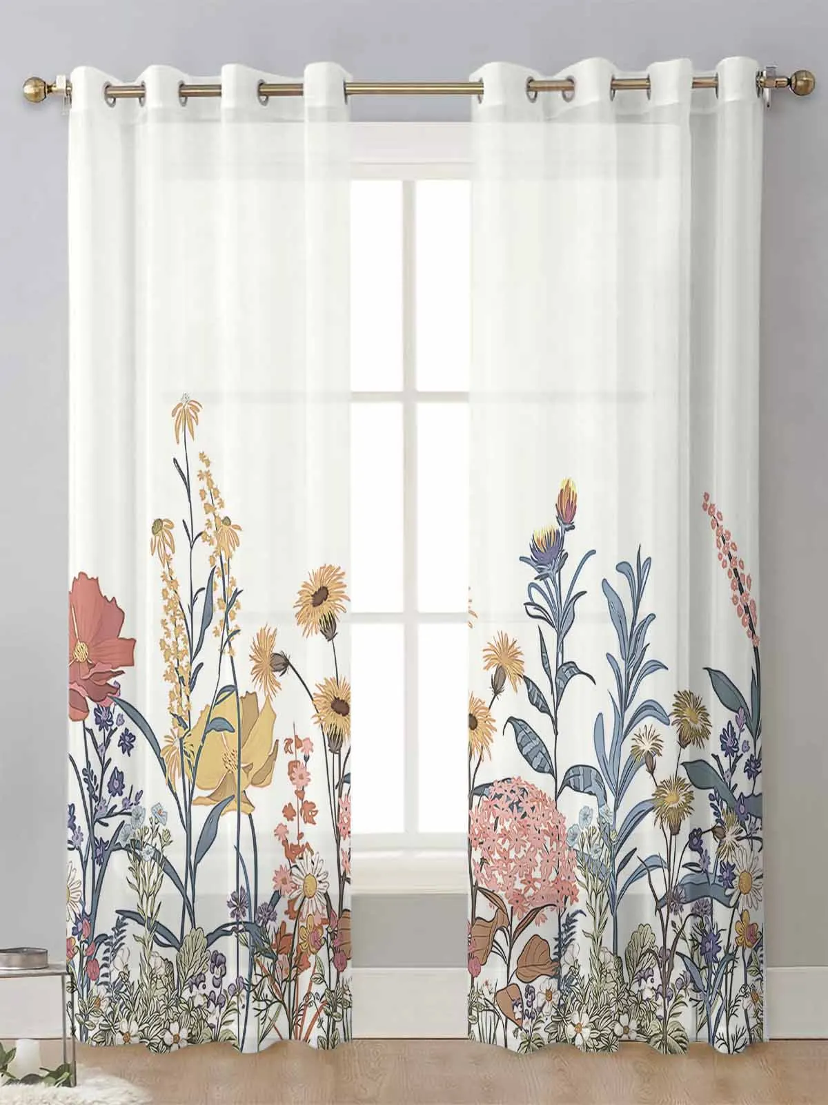 

Vintage Wild Flower Retro Plant Sheer Curtains For Living Room Window Transparent Voile Tulle Curtain Cortinas Drapes Home Decor
