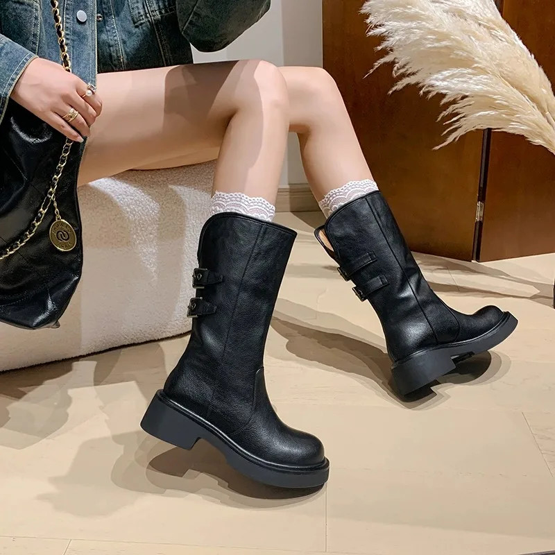 Туфли с круглым носком женские ботинки осенние ботинки-женские кожаные в стиле