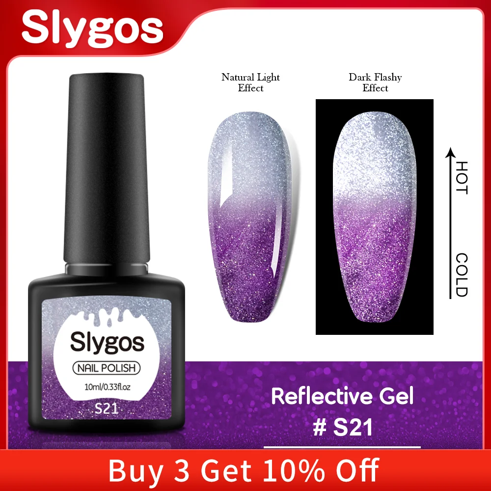 

SLYGOS 10ML Reflective Glitter Gel Nail Polish Shiny Sequins Effect Gel Polish Semi Permanent Soak Off UV LED Nails Art Varnish