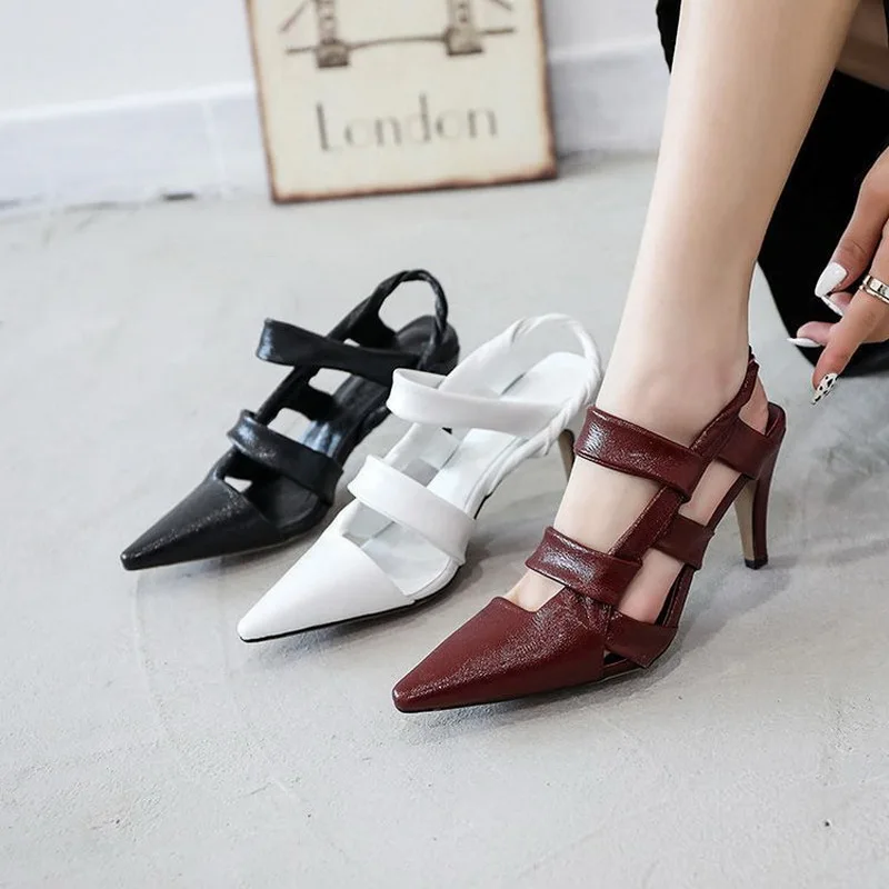 

Женские босоножки из ПУ кожи, с острым носком, на высоком тонком каблуке