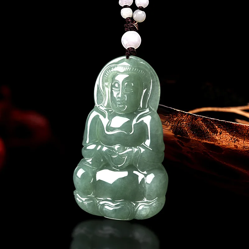 

Burmese Jade Guanyin Pendant Gift Carved Charms Amulet Emerald Stone Necklace Real Green Designer Men Jadeite Jewelry Natural