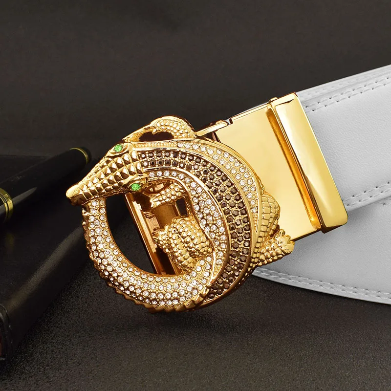 New Fashion Crocodile Rotating White Mens Belts Luxury Metal Buckle Designer Leather Men's Luxury Strap Belt High Quality