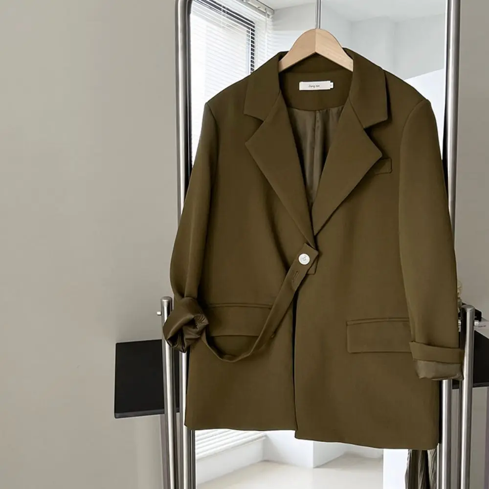 2023 New Spring Fashion Women's Blazer Notched Loose Single Button Long Sleeve Lace Up Waist Suit Jackets Slim Office Lady Coat