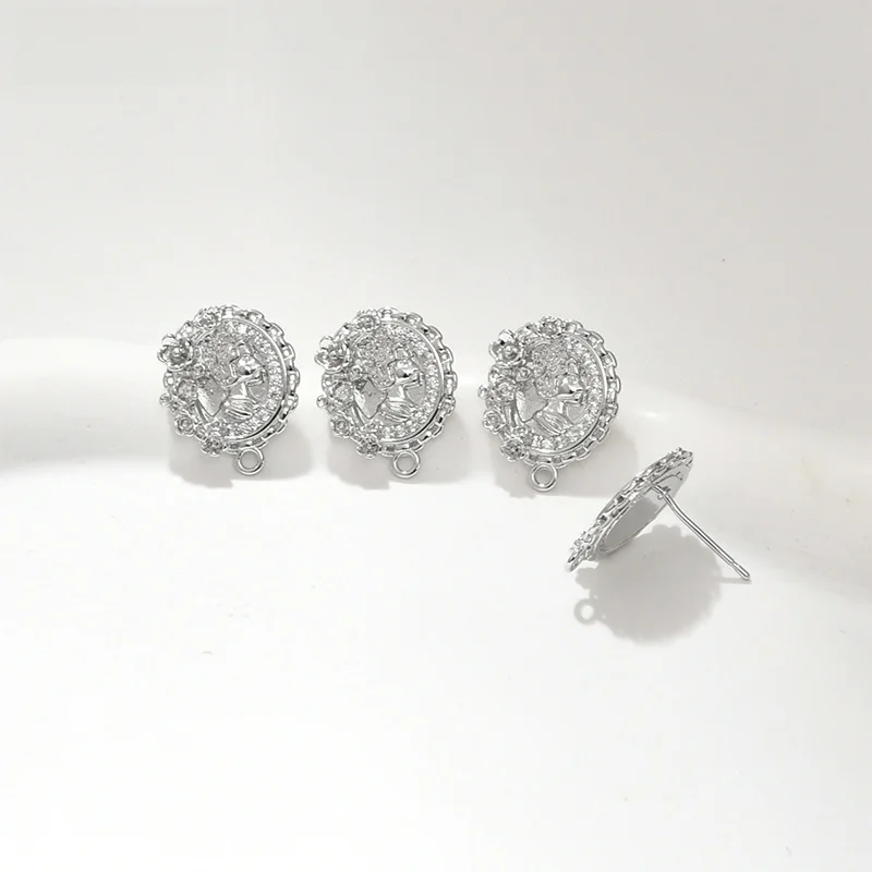 4K Gold Plated Oval Flower Beau Headband Hanging Silver Needle Earrings Stud DIY Homemade Ear Rings Accessories