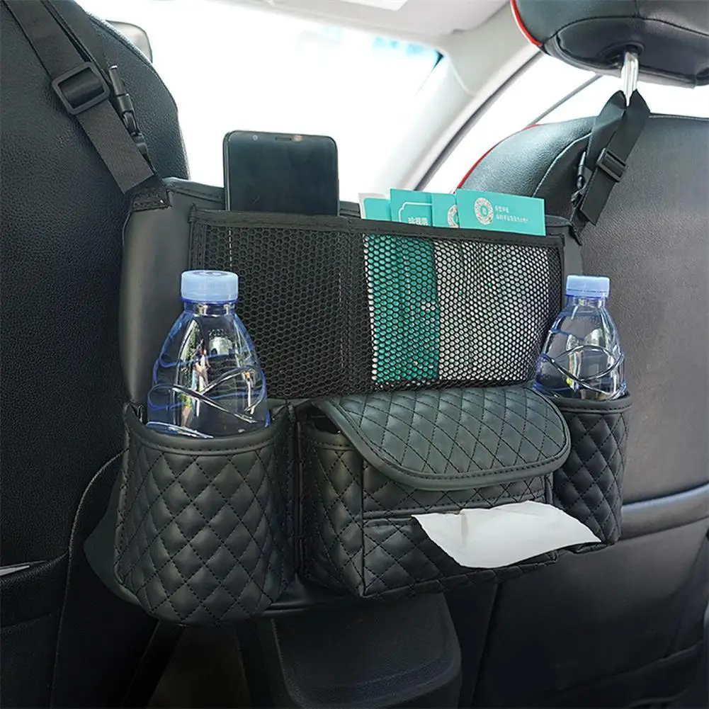 

Leather Car Seat Middle Hanger Storage Bag Luxury Auto Holder Water Cup Tissue Between Tidying Pockets Stowing Handbag Seat E5N8