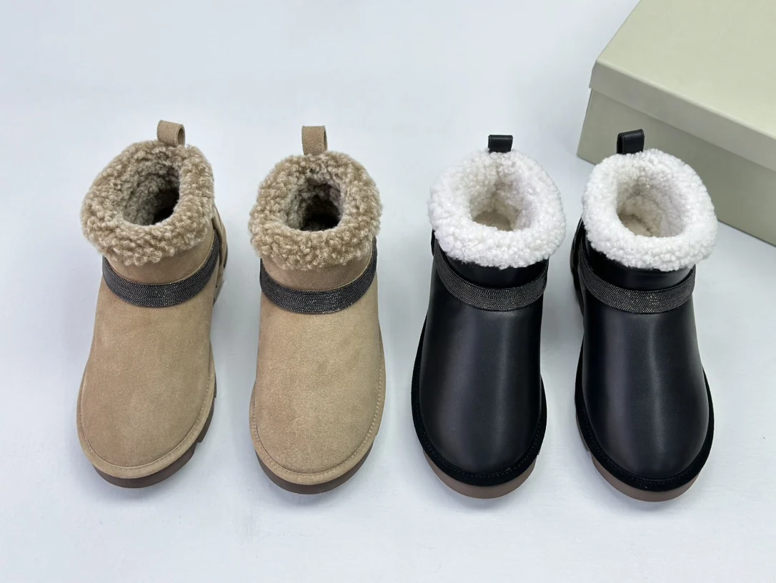 Женские зимние ботинки из овечьей шерсти черные теплые до щиколотки новинка зимы