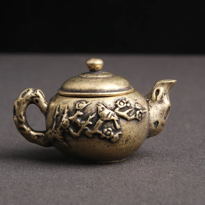 

Antique Copper Bronze Sculpture Teapot Creative Pure Brass Figurines Miniatures Tea Pot Home Decoration Office Desktop Ornaments