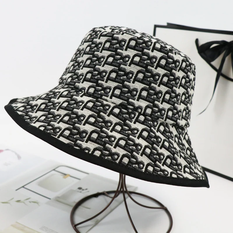 

Four Seasons Universal Soft Cotton Printed Letter Brand Bucket Hat Summer Men's Women's Big Brim Flat Top Sunshade Fisherman