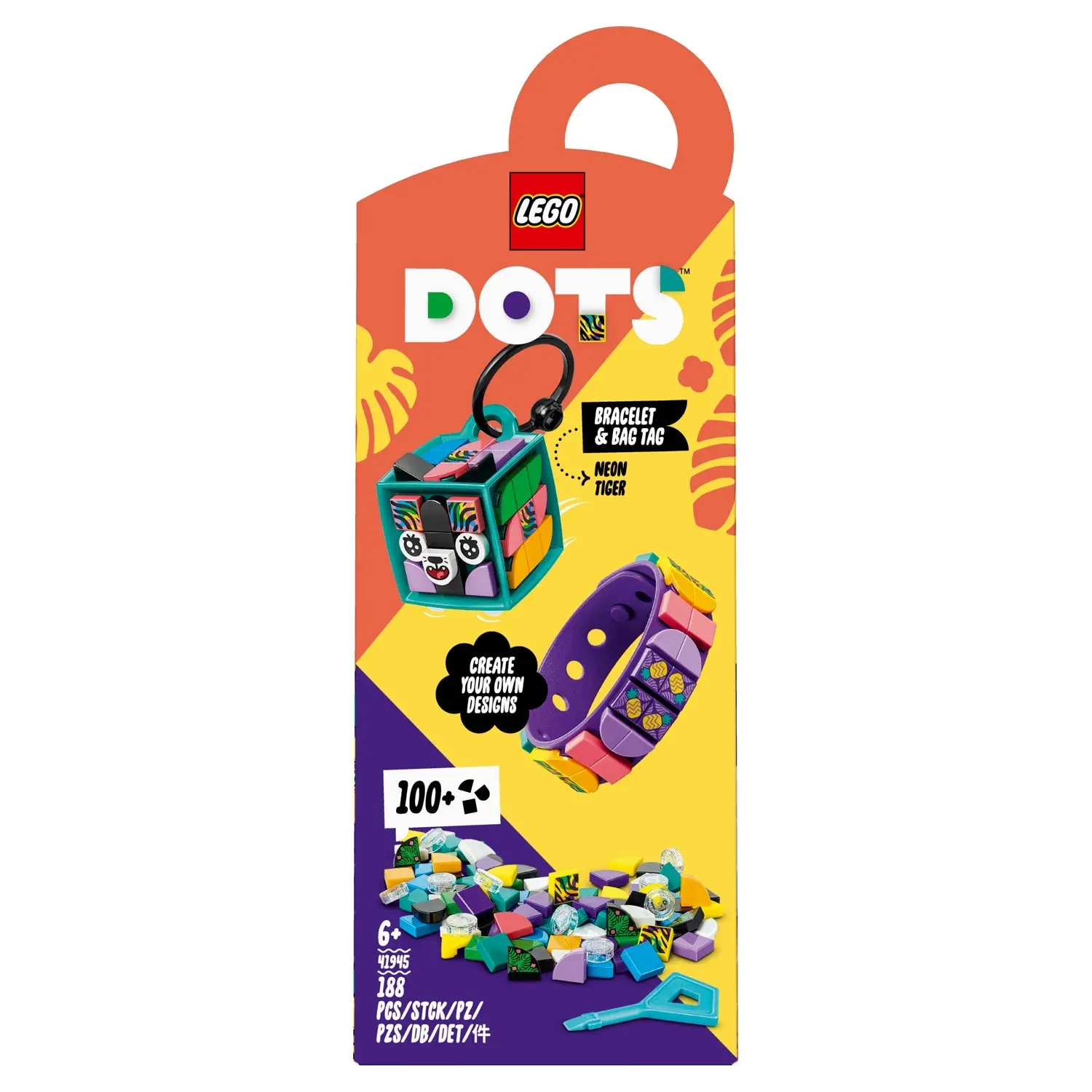 Набор для творчества LEGO DOTS 41945 Браслет и бирка сумки Неоновый тигр | Игрушки хобби