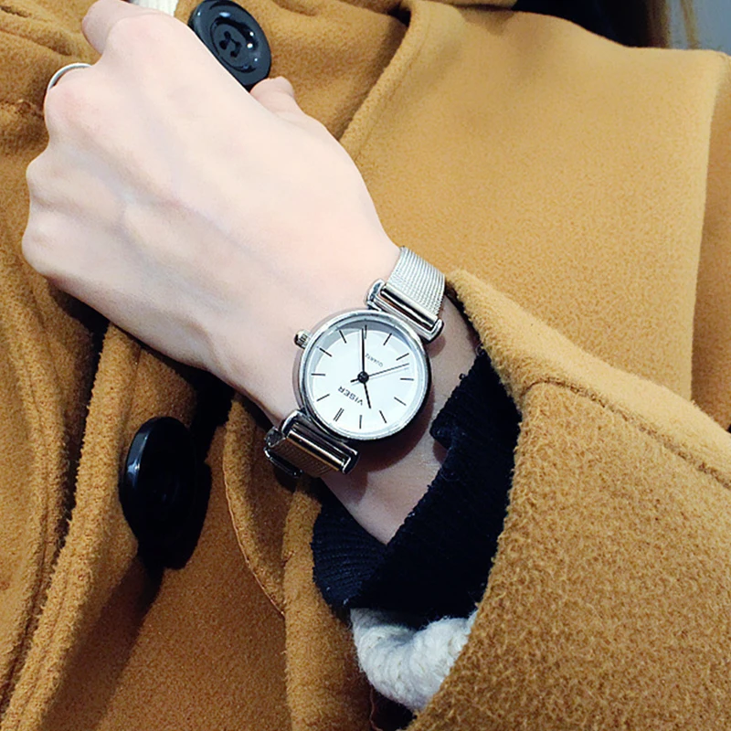 

2023 New Elegant Fashion Women's Casual Watch Retro Female Student Simple Small Round Mesh Quartz Wristwatch