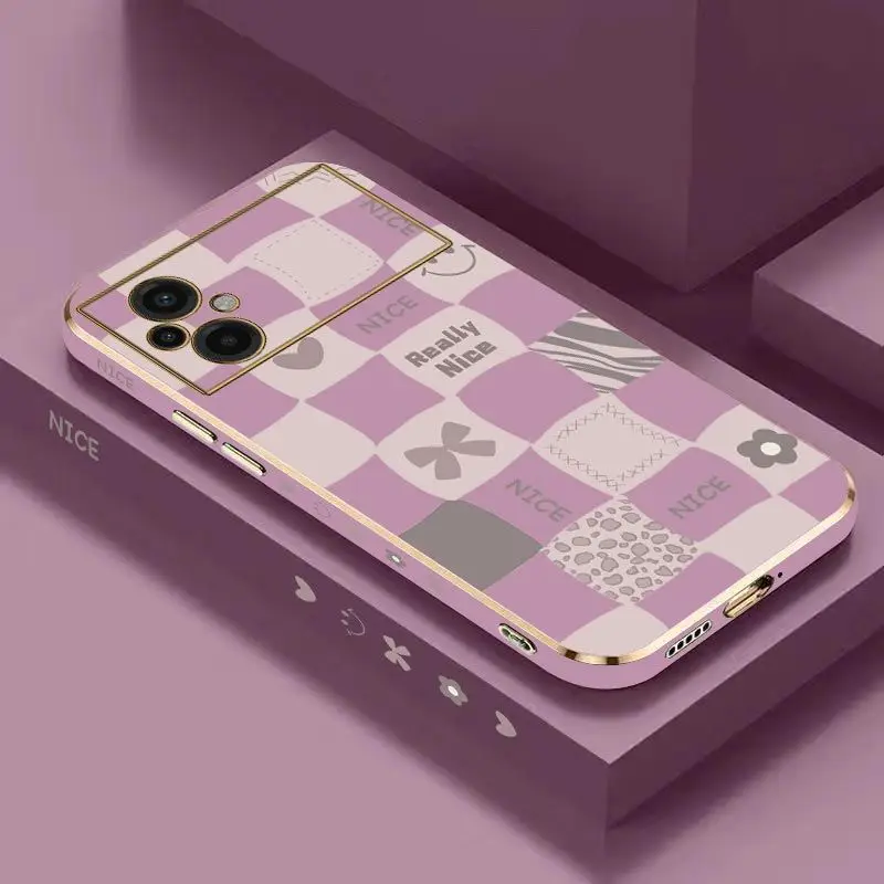 Checkered Smiley Face Luxury Plating Phone Case For Xiaomi Poco M5 M4 Pro F4  X4 GT F4 GT X4F3 X3 M3 X3 NFC X2 X3 Pro C40 Cover