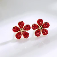 japan korean red earrings cute exquisite rhinestone cherry earrings small stud earrings flower mushroom apple earrings jewelry