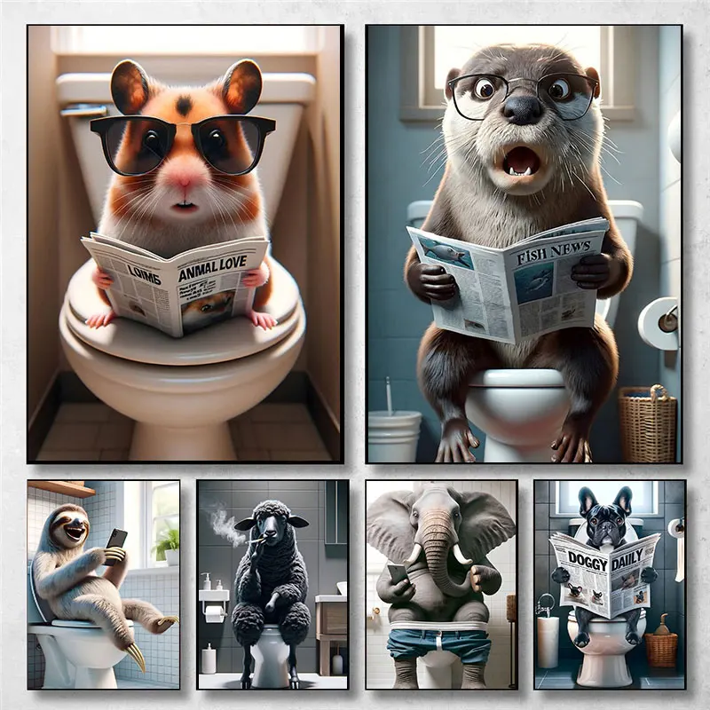 Настенные картины на холсте с изображением животных в ванной комнате