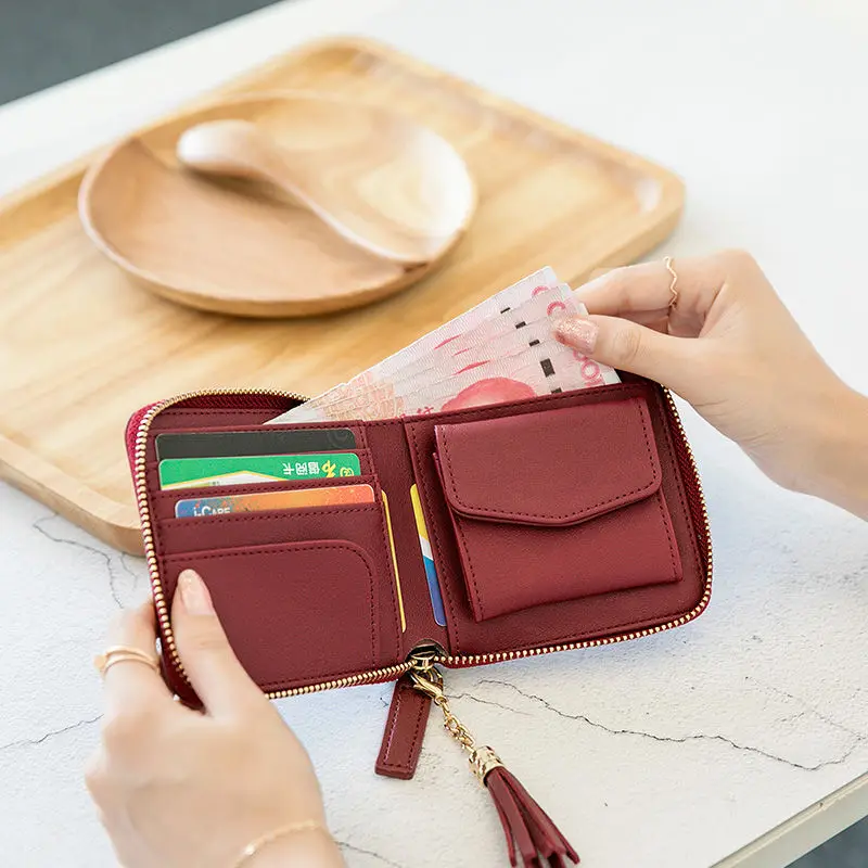 New Women Tassel Small Wallets Ladies PU Leather Purse Short Coin Bag Clutch Women's Zipper Card Holder Money Simple Wallet