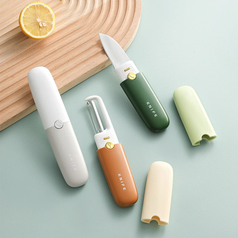 

2 In 1 Stainless Steel Fruit Peeler Knife Vegetable Knife With Cover Multi-function Slicer Sharp Cutter Portable Kitchen Gadgets