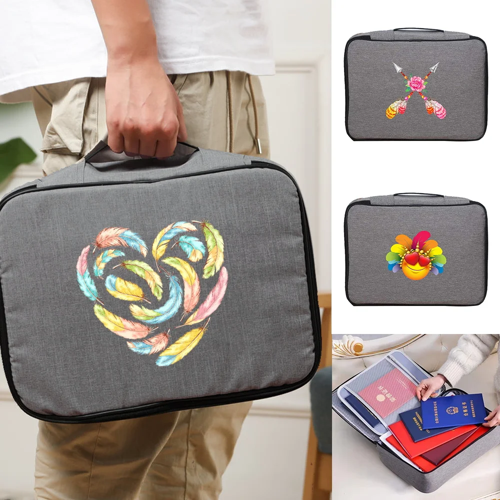 Documents Bags Organizer Case Men Women Outdoor Travel Credentials Passport Wallet Waterproof Storage Bag Feather Print Handbags
