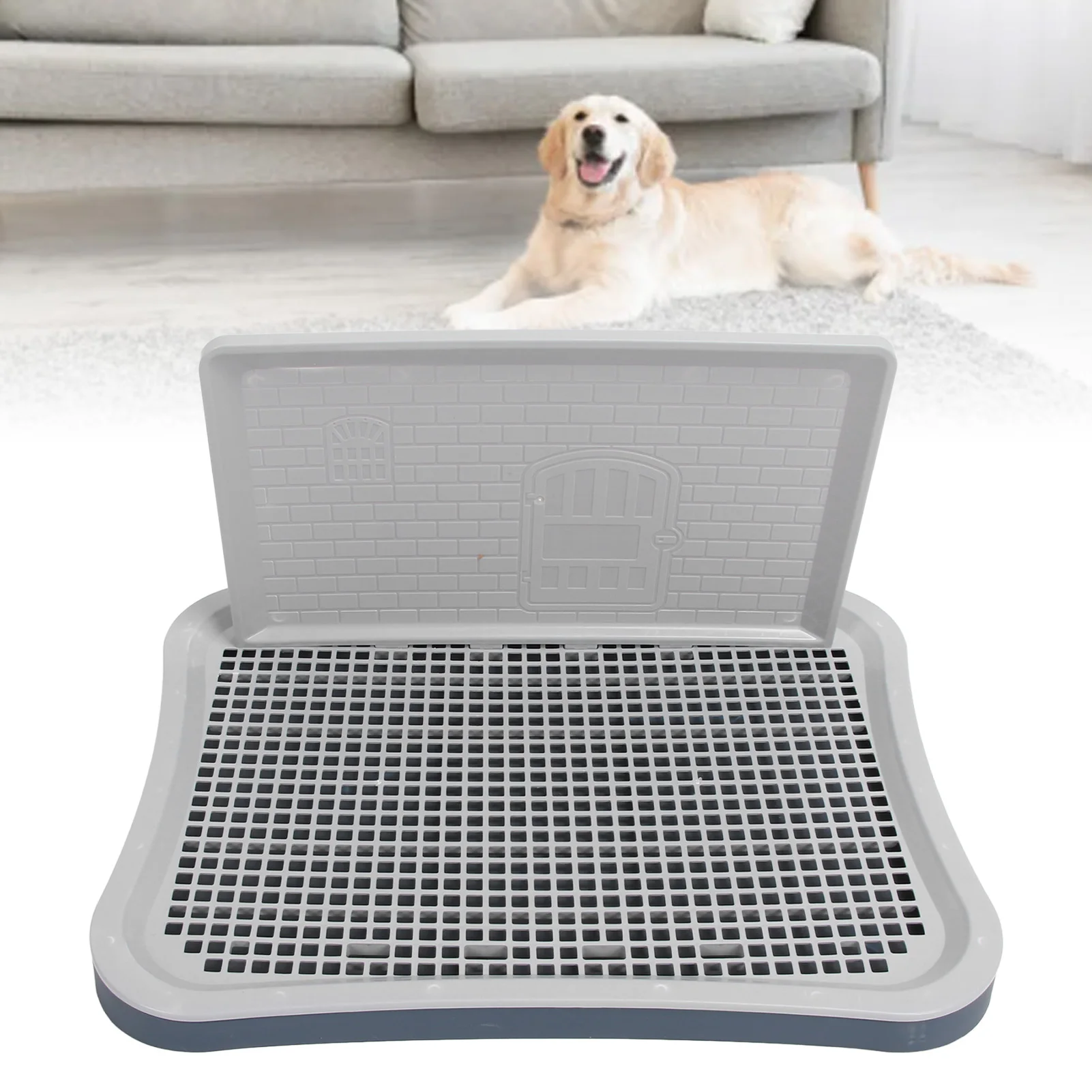 ZK40 Dog Training Toilet with Wall Column Removable Portable Puppy Mesh Potty for Large Small Medium Pets Navy