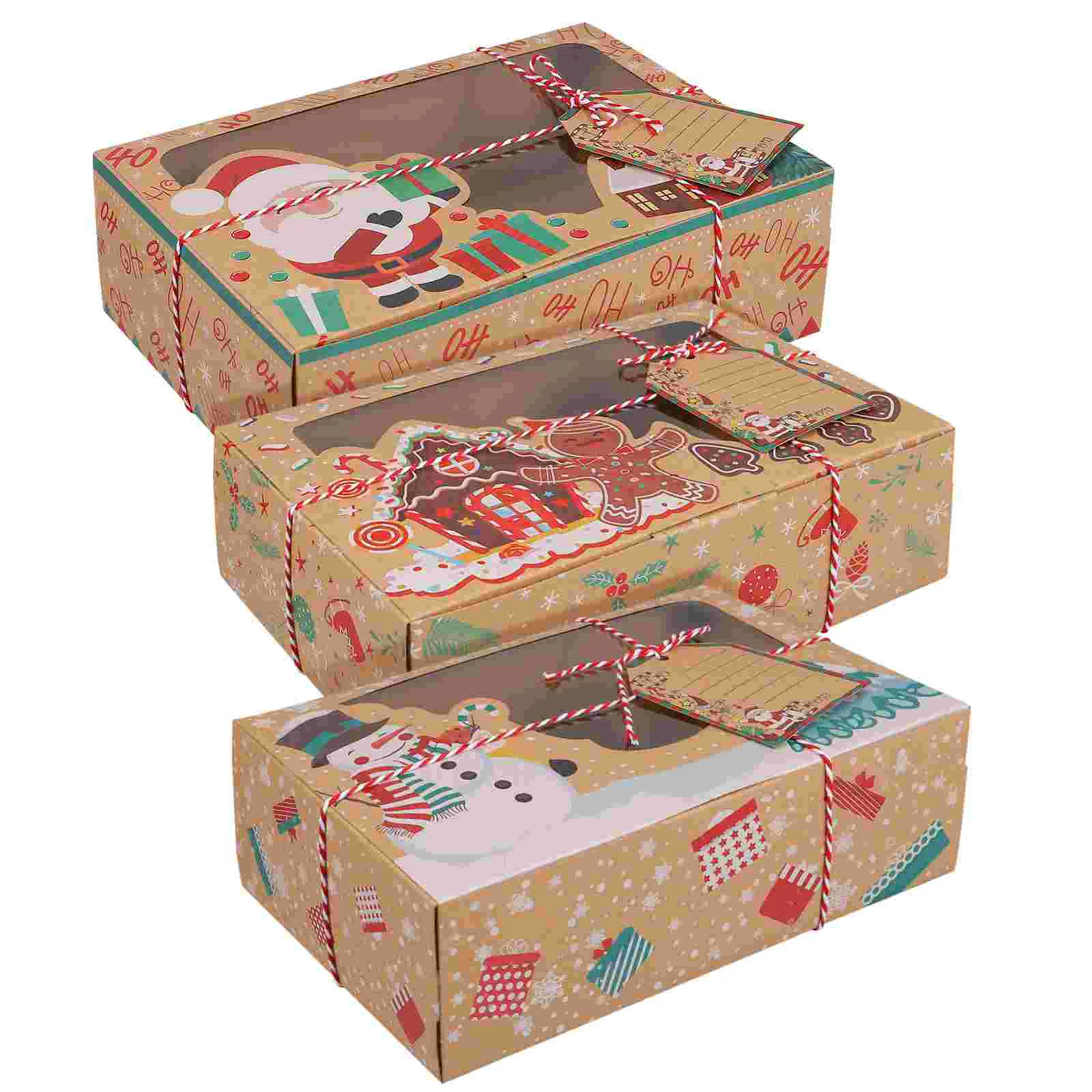 

PRETYZOOM 12pcs Christmas Cookie Boxes Portable Kraft Paper Candies Case Party Favor Holders with Rope and