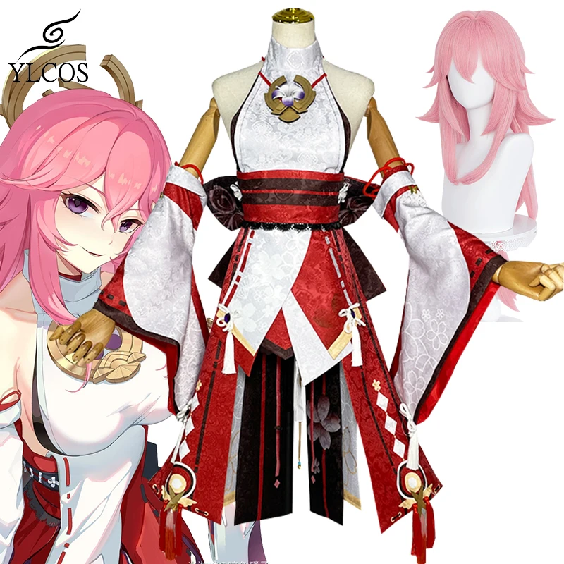 

Парик для косплея Game Genshin Impact Yae Guuji, костюм для хэллоуивечерние вечернее платье для женщин и девушек, полный комплект