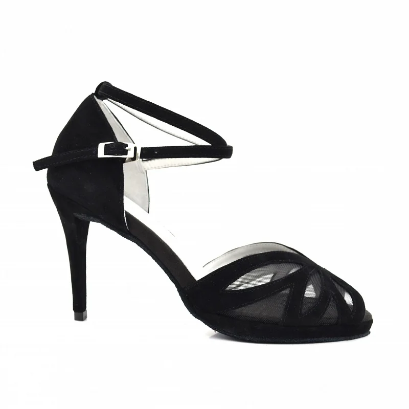 Женские туфли на высоком каблуке черные замшевые с мягкой подошвой для