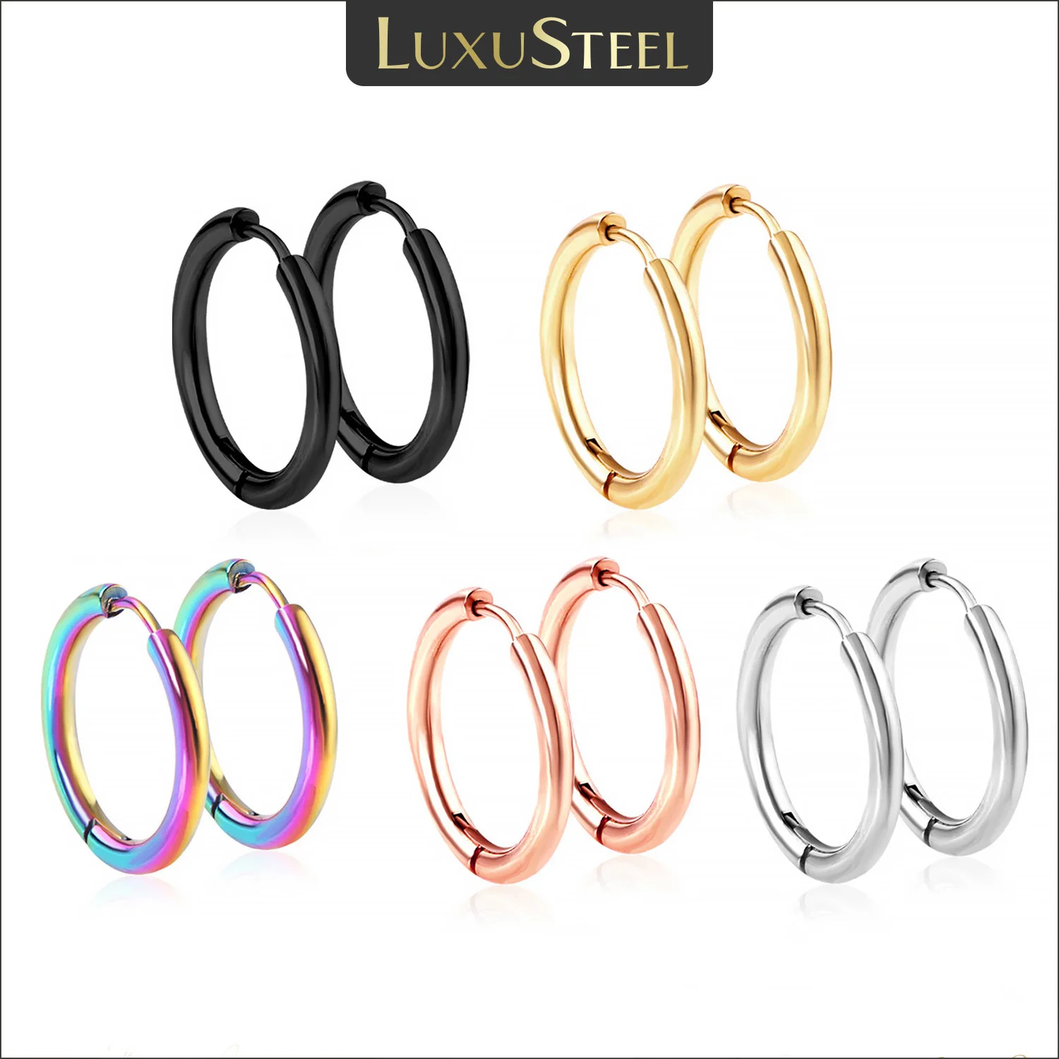LUXUSTEEL 1Pairs/2Pcs Small Hoop Earrings Women Men Silver Color Stainles Steel Round Circle Pendientes Mujer 2022 Anti-allergy