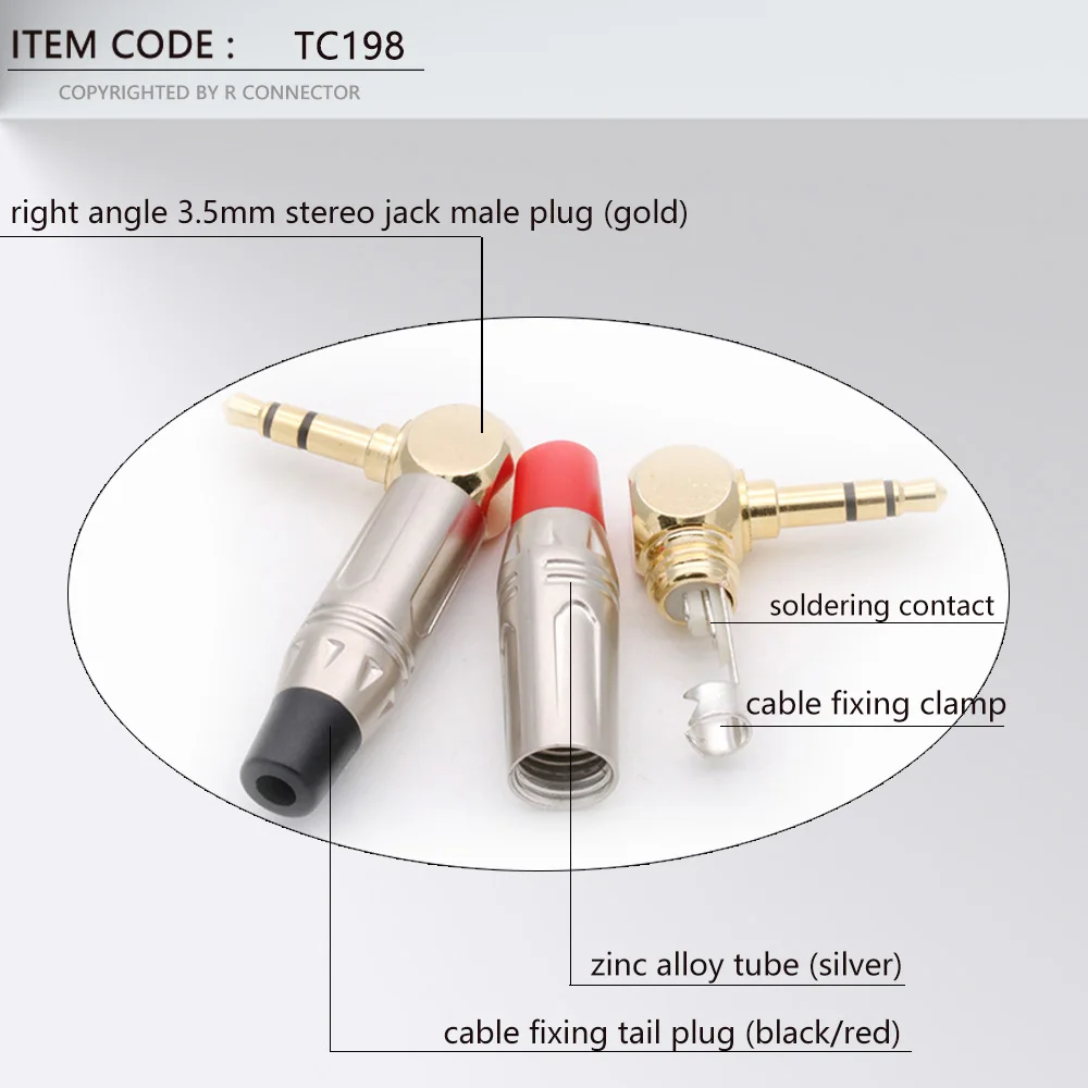 1PCS L Shape 90 Degree 3.5mm 3 Poles Stereo Male Plug Right Angle Zinc alloy Tube Soldering Headphone Jack Connector - купить по
